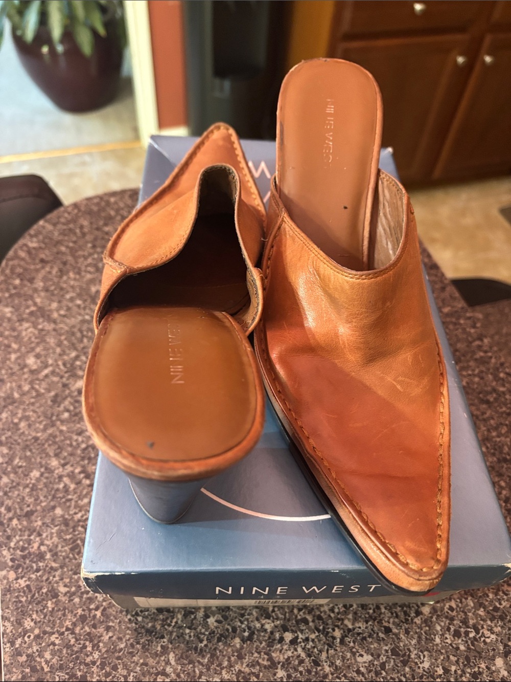 Nine West Tan Leather Pointed-Toe Slip-On Mules - Picture 3 of 5